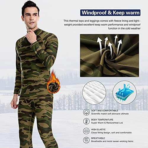 Meethoo Men's Thermal Underwear Set Base Layers Winter Gear Compression Long Johns With Fleece Lined, Camo, Medium #TOP4