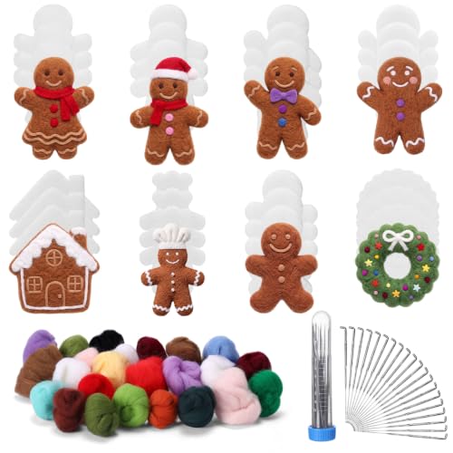 Image of HunnmingRe 32 Set Needle Felting Kits Needle Felting Supplies for Beginner Include Wool Roving Pad and Needles for DIY Home Decoration Art Craft (Christmas)