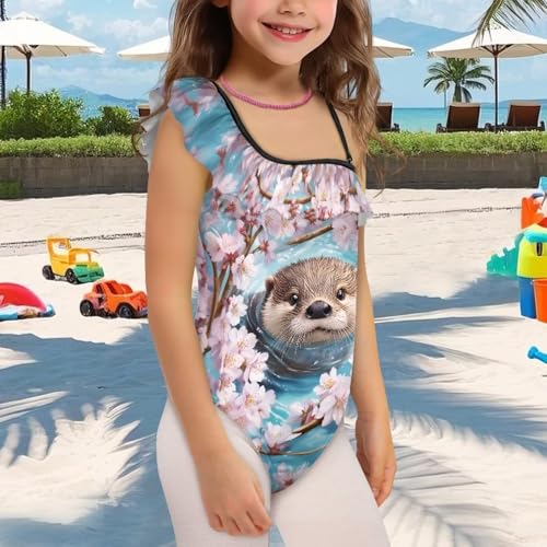 Image of Ladybug Swimsuits for Girls 5-14 One Piece Bathing Suit Kids One Ruffle Shoulder Beach Sport Swimwear
