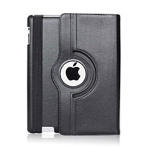 QINYUP Funda con tapa para iPad 2 3 4 Smart Tablet Cover A1458 A1459 A1460 A1416 A1430 A1403 A1395 A1396 A1397360 Rotación Coque Negro