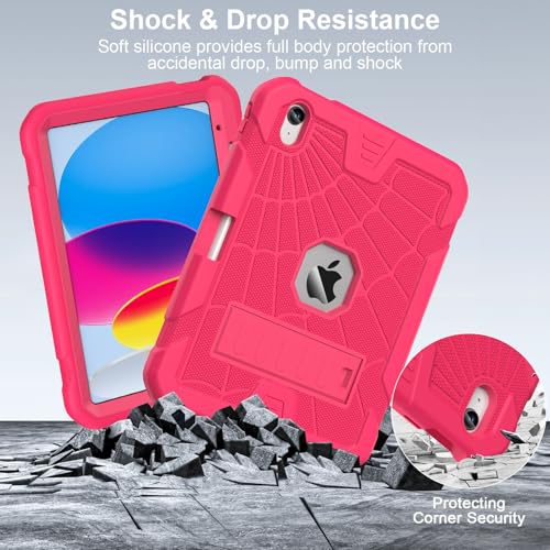 SIBEITU for iPad A16 Case 11th Generation 11-inch 2025 & iPad 10th Generation 10.9-inch 2022, Shockproof Rugged Military Grade Protective Hard 10 Cover Built-in Kickstand for Women & Girls, Hot Pink
