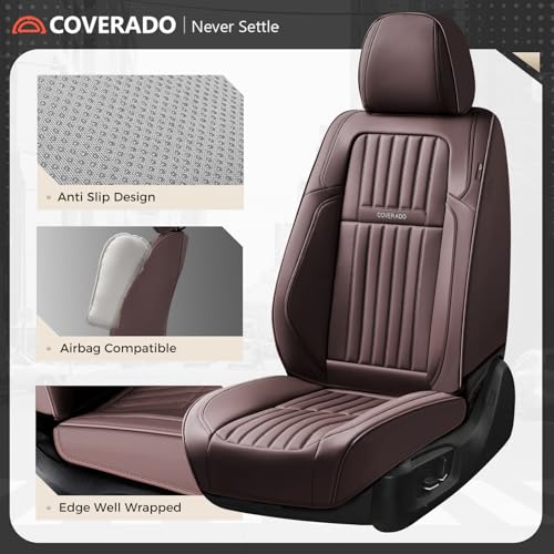 Image of Coverado Car Seat Covers Full Set, Seat Covers for Cars, Car Seat Cover, Car Seat Protector, Leather Car Seat Cushion, Waterproof Car Seat Covers Front Seats and Back Fit for Most Cars(Coffee)