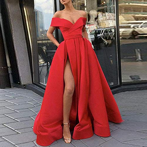 Women's Off Shoulder High Slit Long Prom Evening Dress with Pockets2