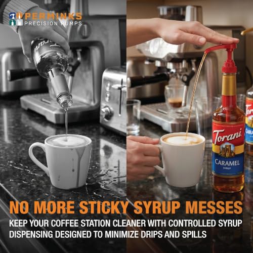 Image of Syrup Pump, Compatible with 750ml Torani, Davinci & Skinny, 6-Pack, Red | Leak-free, 1 /4oz precision pump with locking nozzle. Great for coffee bar accessories, dirty soda stations & dessert sauces