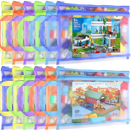 12 Pack Mesh Zipper Pouch Bags, Double-Layer Nylon Puzzle Bags, Breathable See Through Zipper Pouch with Handle for Classroom Organization and Storage, Board Game Storage