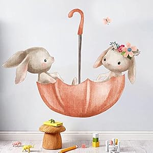 Konijn paraplu muurstickers woonkamer slaapkamer kinderkamer zelfklevende decoratie stickers 41*50 cm