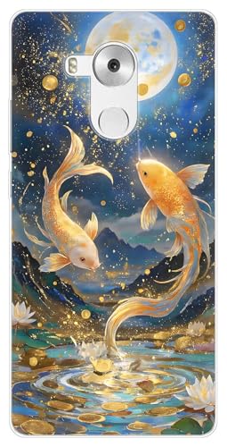 YonderYM Case Compatible with Huawei Mate 8,Clear with Pattern Slim Protective Soft Bumper Phone Cover Design Shockproof Slim TPU Fish