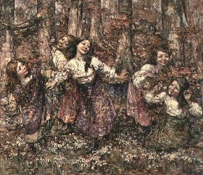 Reproducción de lienzo de alta fidelidad Doncellas de febrero de Edward Atkinson Hornel