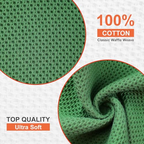 Image of 100% Cotton Kitchen Dish Cloths, 6 Pack Waffle Weave Ultra Soft Absorbent Dish Towels for Drying Dishes Quick Drying Kitchen Towels Dish Rags, 13.4 X 13.4 Inches (Grass Green, Pack of 6)