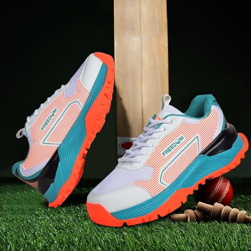 Image of Liberty Freedom Striker-1 Cricket Shoes for Man - Orange & Yellow - Lightweight Lace-Up Men Sports Shoes - Bowling & Batting Performance Footwear for Matches Practise, Outdoor Cricket Play