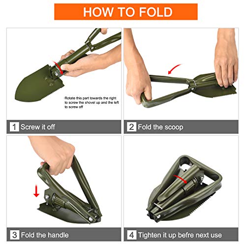 SUNHOO Collapsible Shovel Premium, Folding Spade Shovels for Digging, Portable Backpacking Car Emergency Kit, Military Style Entrenching Tool for Gardening | Lawn | Camping | Snow | Off Road - Thumbnail 4