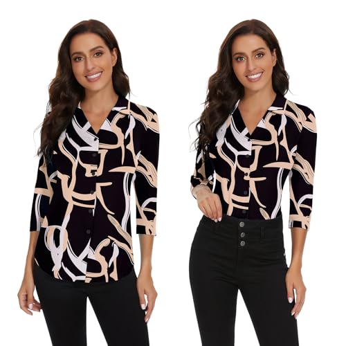 Image of Soneven Womens Golf Polo Shirts 3 /4 Long Sleeve V Neck Button Down Shirts Business Causal Work Blouses Tops