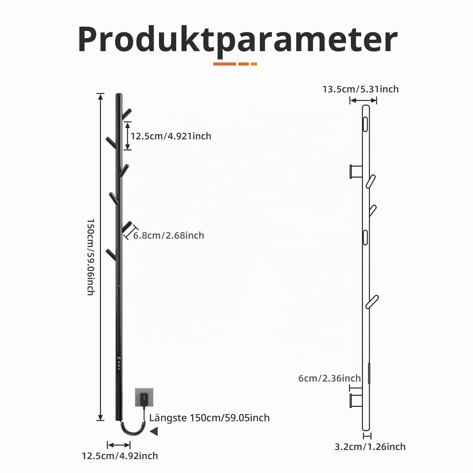 Badheizkörper Elektrisch, Elektrischer Handtuchheizkörper mit Einer Stange, Towel Warmer, Intelligenter Konstanttemperatur Handtuchhalter Heizkörper, Einstellbare Temperatur Handtuchheizer