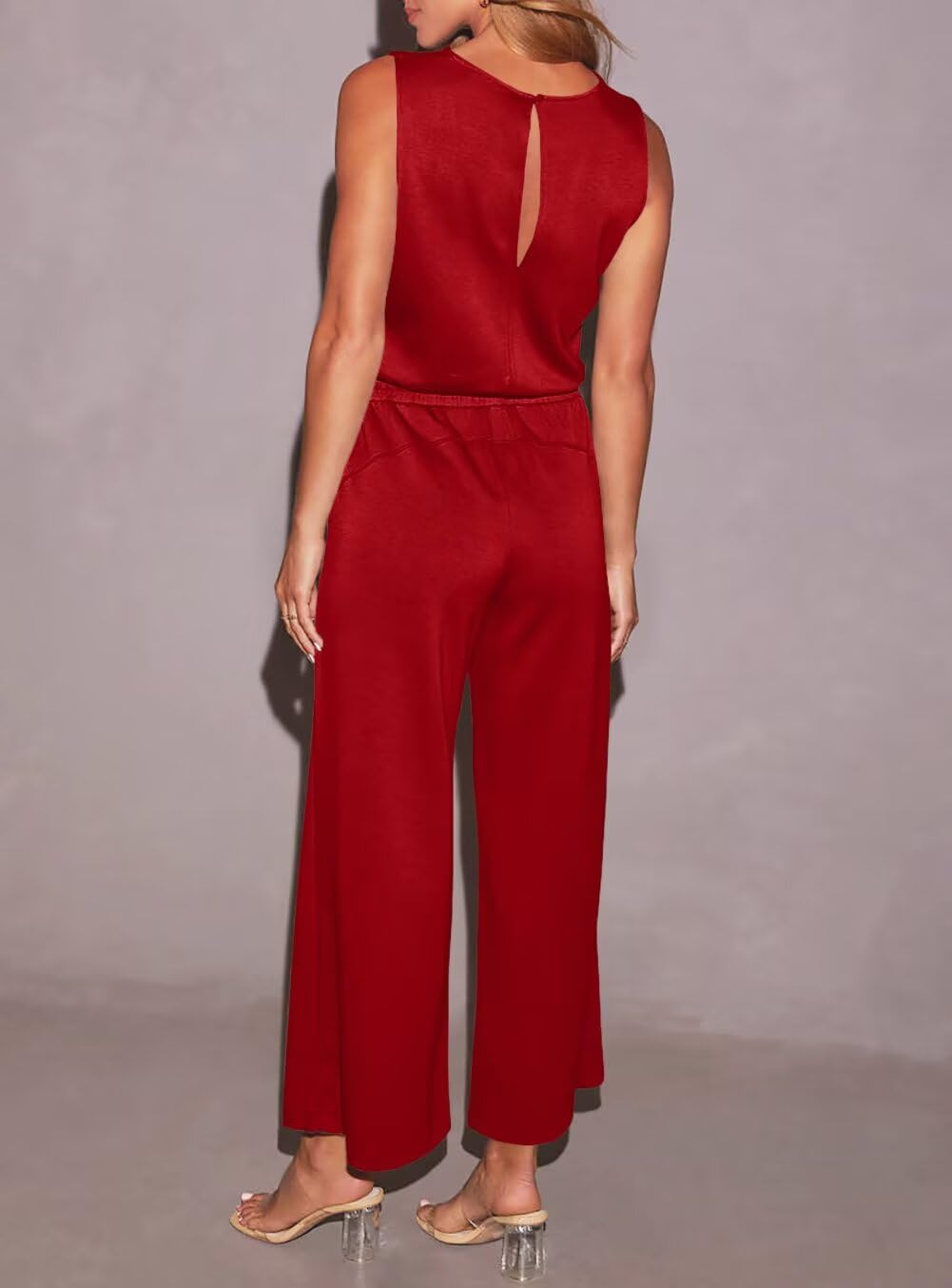 LACOZY Damen Sommer Jumpsuit Overall Ärmellos Casual Strampler Playsuit Einteiler Straight Leg Jumpsuits mit Taschen