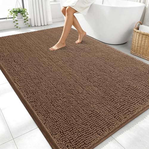 Image of OLANLY Large Bathroom Rugs 70x46, Extra Soft Absorbent Chenille Bath Rugs, Rubber Backing Quick Dry, Machine Washable Bath Mats for Bathroom Floor, Tub and Shower, Home Decor Accessories, Mocha