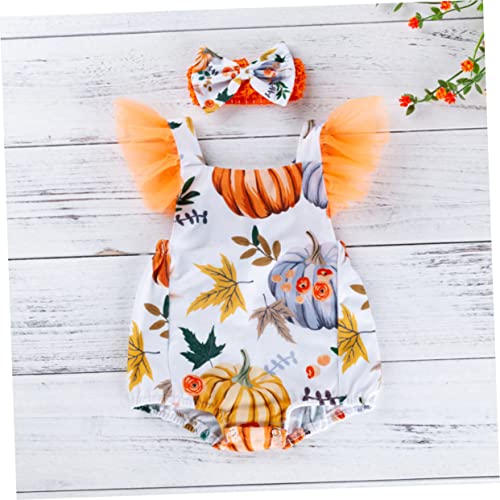 BUTIFULSIC 1 conjunto de macacão de halloween abóbora bebê macacão de halloween infantil folha de bo