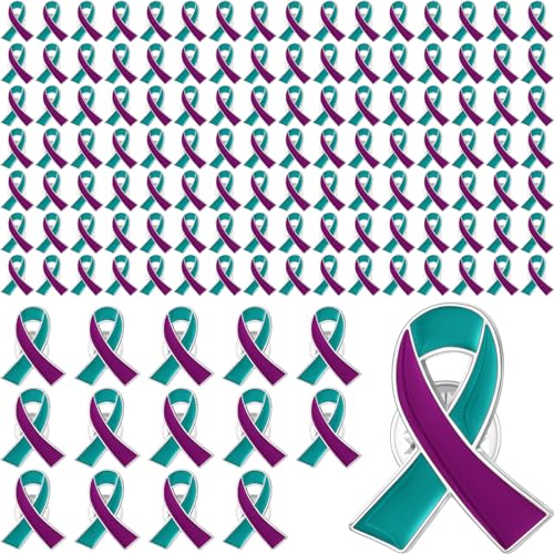 Image of Batiyeer 50 /100 /200 Pcs Suicide Prevention Awareness Ribbon Pin | Teal Purple Awareness Ribbon Pin for Souvenir Series Gift, Suicide Theme Favor