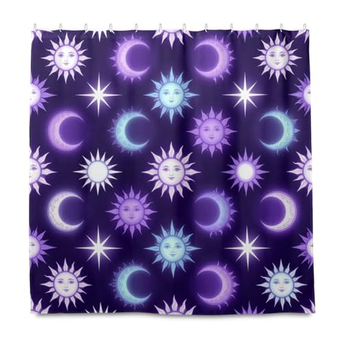 Rideau de douche imperméable violet motif céleste lavable avec crochets - 2