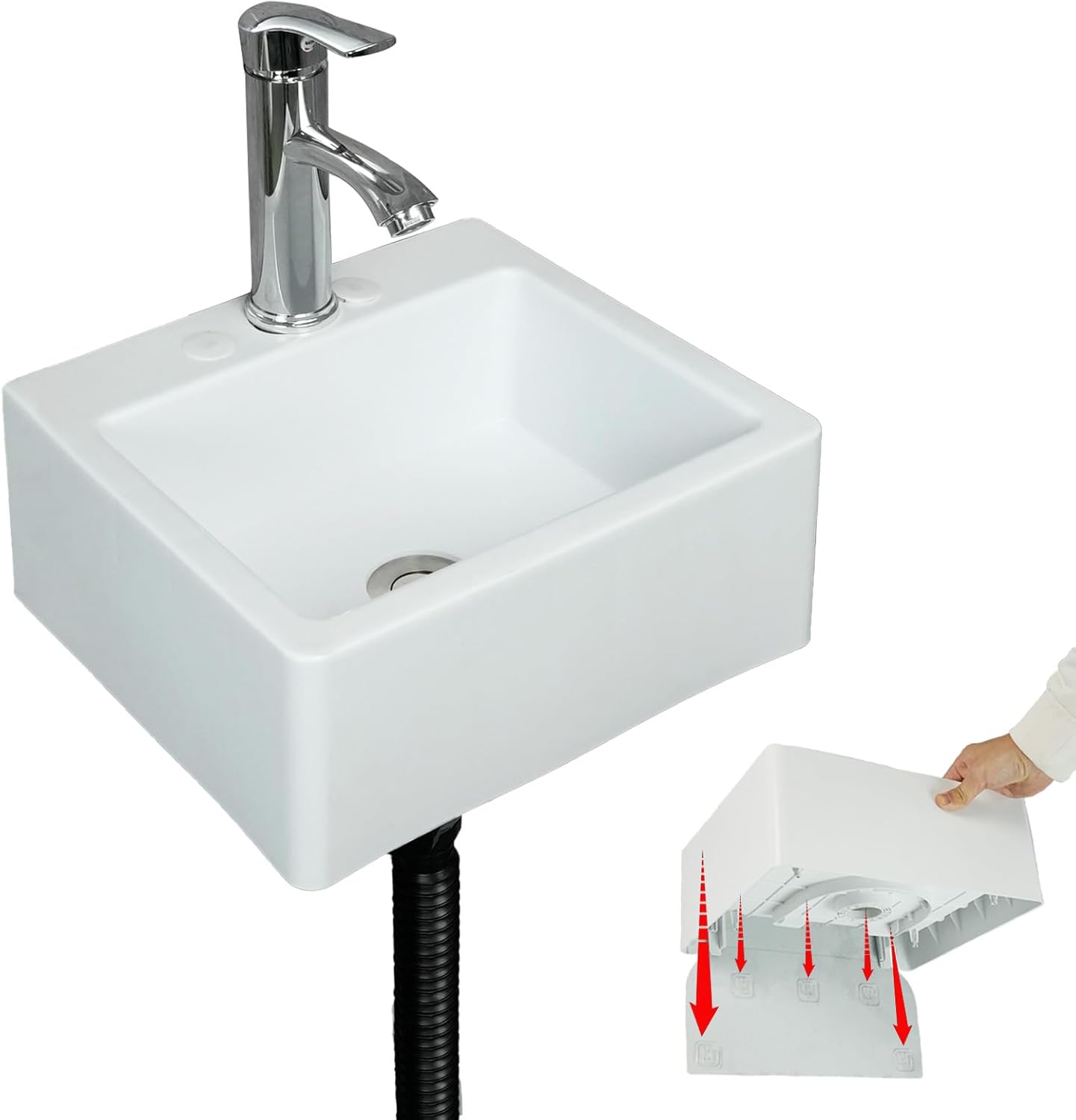 Small Bathroom Sink Wall Mount Bathroom Sink Wash basin, bathroom vessel sinks above counter sink Rectangular No-Drill Installation Self-Adhesive Sink 13 x11.5 Inch Rv sink Plastic Sink for Home Dorm