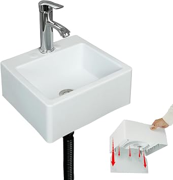 Small Bathroom Sink Wall Mount Bathroom Wash Basin, Bathroom Vessel Above Counter Rectangular No-Drill Installation Self-Adhesive 13 x11.5 Inch Rv Sink Plastic for Home