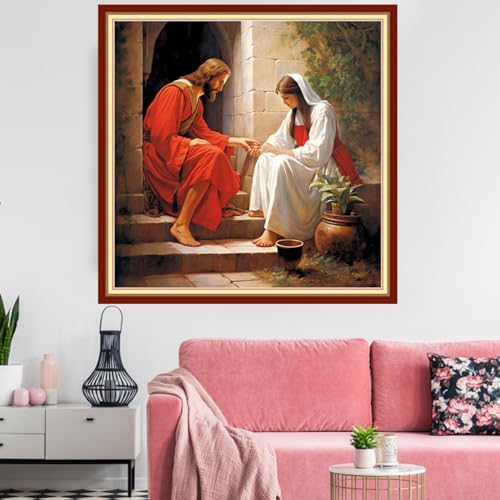 Image of Redxing Stamped Cross Stitch Kits Embroidery kit for Beginners Adults Full Range of Embroidery Patterns Starter Kits DIY Printed Cross Stitch Kits Needlepoint Kits 11CT-Jesus Women's 18x18 inchs