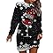 Christmas Party Dresses Women Ladies Long Sleeve Round Neck Xmas Graphic Print Jumper Dress Winter Casual Dress