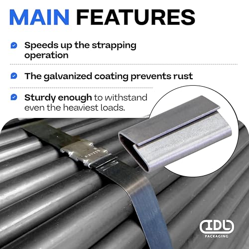 Image of IDL Packaging 1 1 /4 inch Closed (Push Type) Seals for Steel Strapping, Pack of 250 - USA-Made Sturdy Metal Clips for Securing Heavy Load Packaging - Superior Holding Power for Steel Banding Jobs