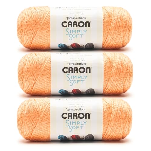 Caron Simply Soft Peach Yarn - 3 Pack of 170.1g/6oz - 100% Acrylic - #4 Worsted (Medium) - 315 Yards - Knitting/Crochet
