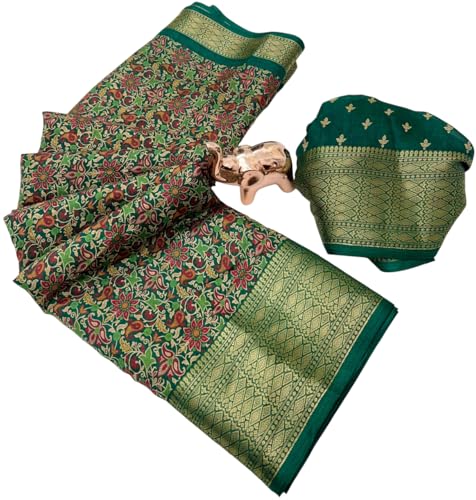 Image of Kashmiri Print Tussar Silk Saree for Women with Unstitched Blouse Piece for All Occasions
