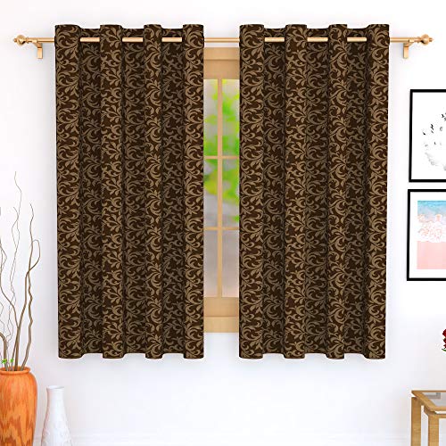 Image of Story@Home Bloom Collection Jacquard Lavish and Modern Rich Floral Print 1 Piece Eyelet Ring top Window Curtain for Bedroom and Hall - 5 Feet, Glozy Brown