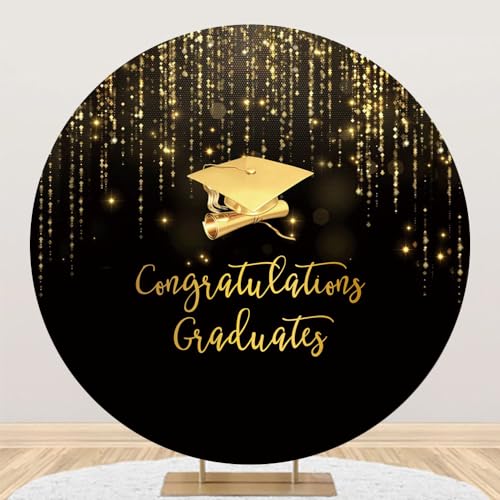 Toile de fond ronde diplômés Renaiss 2x2m noir et doré pour photo