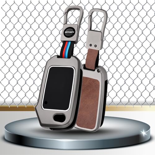 Image of KEYCEPT Metal Key Cover Compatible with Kia Seltos | Sonet | Carens 3 Button Flip Key (Dual Black & Tan).