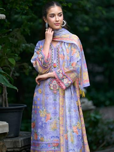 Image of INDO ERA Women's Straight Linen Floral Printed Kurta & Pant with Dupatta Set | Kurta Sets For Woman