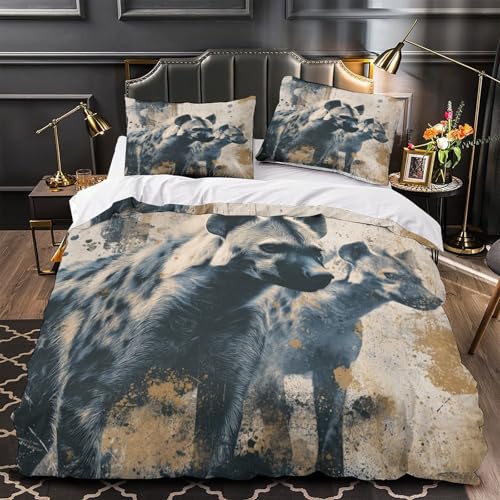 Parure de lit imprimée hyène en microfibre ultra douce, finitions premium et zippée - 2