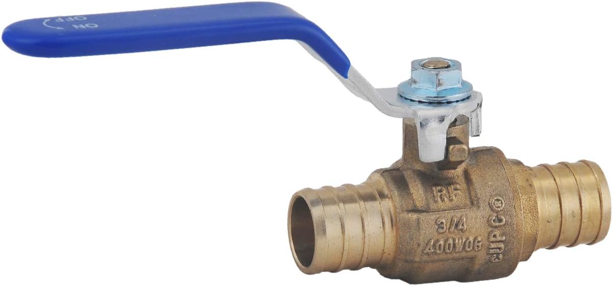 LD- 3/4" PEX Brass Ball Valve, 3/4-in PEX No Lead Brass Shut off Ball Valve with Red & Blue Long Lever Or T Handle,Pex Barb Water Valve with cUPC Certified for Cold and Hot water (10-Pack)