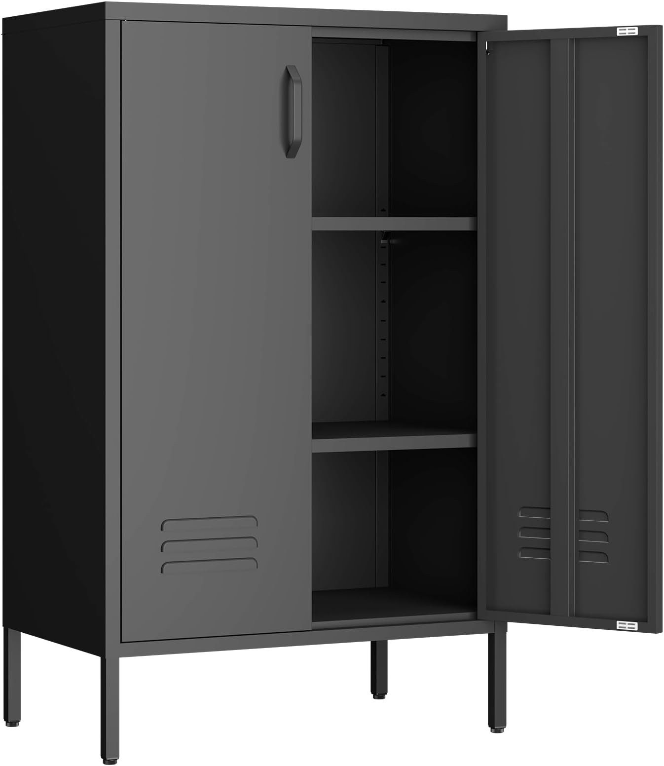 Metal Storage Cabinet,Metal Cabinets with Doors and Adjustable Shelves,2 Door Locker Storage Cabinets with Legs,Morden Accent Cabinets for Living Room,Home Office,Black