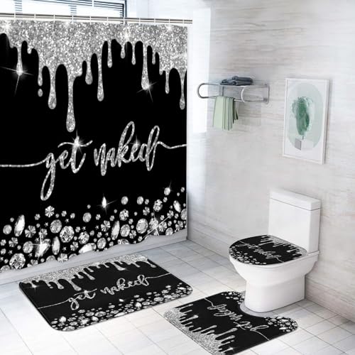 Tapis antidérapant et rideau de douche argenté aux finitions soignées - 2