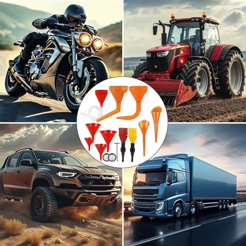 Sinofort 11 Stück EinfüLltrichter Set, Trichter Auto mit Schlauch, Flexibles Kunststoff Trichter Set, Groß Öltrichter, Universal Auto Öleinfülltrichter für Werkstatt Küche Öl Saufen Benzin