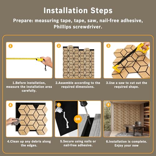 Paneles acústicos de pared Real Rubber Wood Veneer, 23.6" x 23.6" a prueba de agua con diseño de listones en forma de Y para hogar, estudio y oficina (1 paquete) miniatura 6