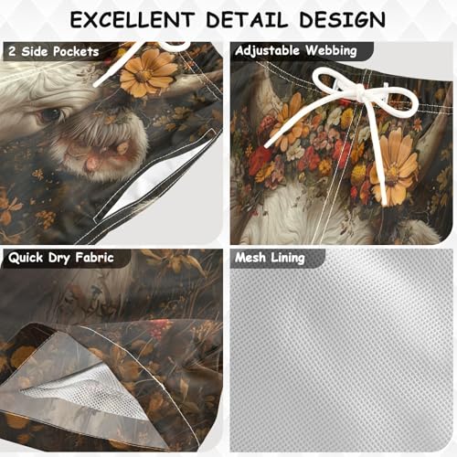 Pigsaly Boys' Swim Board Shorts Vintage Daisy Flowers White Cow Boy's Swim Trunks Kids Swimwear M3