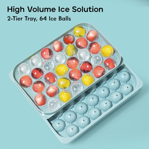 Image of Ice Cube Trays with Lid and Bin, 0.8 IN Small Round Ice Cube Mold - Easy Release Stackable Ice Ball Maker for Cocktail,Whiskey and Drinks, BPA-Free(0.8in /64 balls&box)