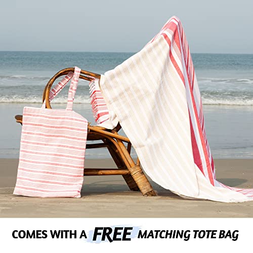 Folkulture Beach Towel With Beach Bag 40 X 72 Inches, Beach Blanket For Summer, Turkish Bath Towels With Tassels, 100% Cotton, Quick Dry Sand Free Lightweight Large Oversized Travel Towels, Pink #TOP2