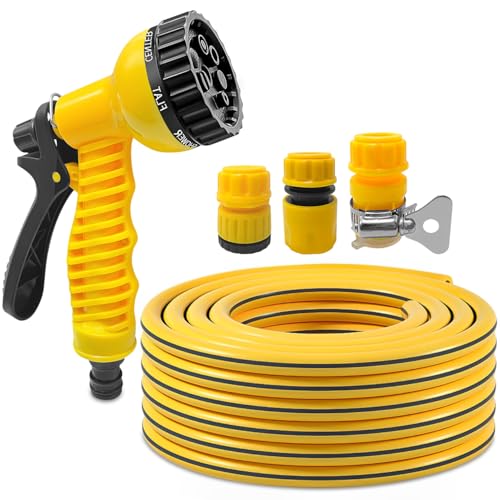 Yonality Alcachofa de jardín, 7 Modos Pulverizar Ajustable Pistola de Agua, Pistola pulverizadora de alta presión, Con 3 conexión y manguera de jardín de 5m, para el Riego de Plantas, Lavado de Coches