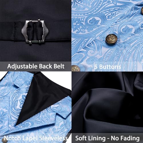 Image of Barry.Wang Mens Silk Lapel /Shawl Collar Vest Tie Sleeve Holder Set Formal /Casual Paisley Vests Wedding Tuxedo Waistcoat