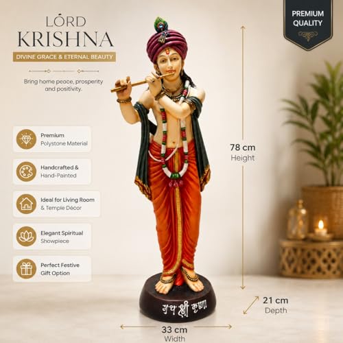Image of ARMONIA Lord Krishna Idol Statue Murti for Home Decor & Pooja Room | Premium Polystone Krishna Sculpture for Mandir & Living Room | Best Gift for Housewarming | 30.7 Inch Large with Microfiber Cloth