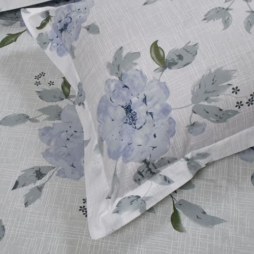 Image of Huesland by Ahmedabad Cotton 144 TC Double Bedsheet Cotton with 2 Pillow Covers | White, Powder Blue & Grey