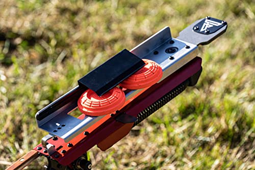 Image of Ferus Outdoors Clay Thrower - XT210 Collapsible Sporting Clay Target Thrower - Pigeon Thrower - Skeet and Trap Thrower, Red and Gray, Carry Bag Included