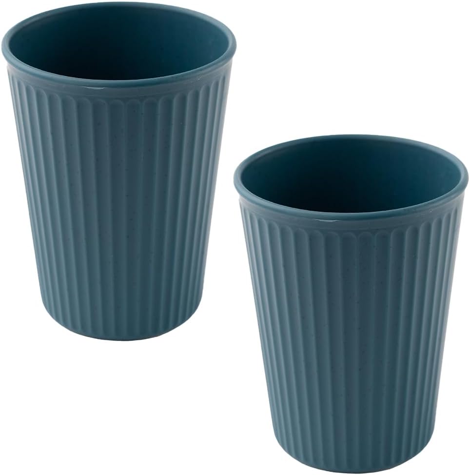 Irida Naturals Planet Friendly Fluted Cups - 100% BPA Free Reusable Microwave Safe Cups, Perfect for Hot and Cold Unbreakable Coffee Cups for Serving Tea & Juices, Set of 2 360ML (Blue)