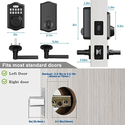 Fingerprint Door Lock Set-Keyless Entry Door Lock With Handle， Smart Front Door Lock Set-With 2 Lever Handles-Electronic Keypad Code Deadbolt,Easy Installation, Auto Lock (Black) #TOP5