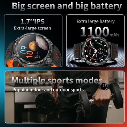 Image of Shyenah HT-Venture (HT33) Military Grade Sports Adventure Smartwatch with Compass,Flashlight, HD Voice Calling, Big 1.7 inch IPS HD Display, IP68, Heart Rate, SPO2, Huge 1100mAh Battery (Black)